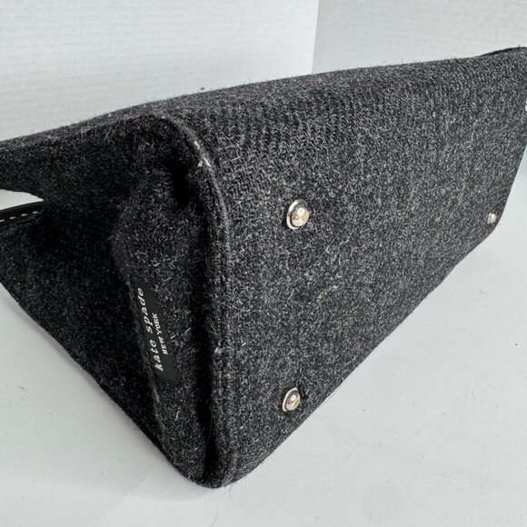 Kate Spade New York Grey Wool Over the Shoulder Hand Bag Black Rectangle Magnete - Picture 4 of 9
